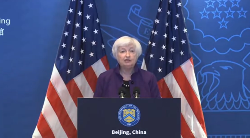 9日，北京，耶伦在美国驻华大使馆召开新闻发布会 